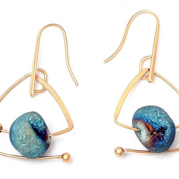 5 🌟  Titanium Druzy Dangle Earrings - Picture 4 of 5